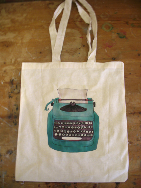 Blue Typewriter Tote Bag by Mystic Moose
