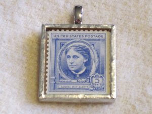 Postage Stamp Pendant-Louisa May Alcott by Bookshelves of Doom