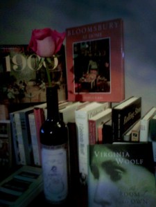 Virginia is eying my rose. Virginia is eying my rose.