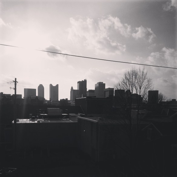 Cityscape against a sunny sky, Easter afternoon