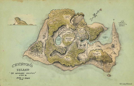 Crichton's Island, Postcard Map of James M. Barrie's The Admirable Crichton by Craig Wetzel