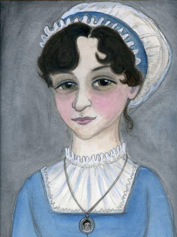 Jane Austen Watercolor Portrait by Bluehour Studio