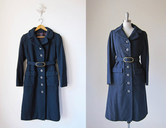 1970s Vintage Navy Wool Trench at Sarah Kates
