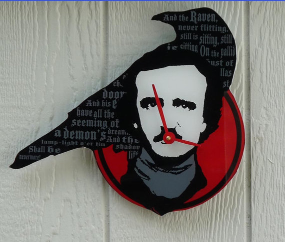 Edgar Allan Poe Raven Wall Clock by Works by Wilson
