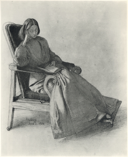 Drawing of Elizabeth Siddal Reading by Dante Gabriel Rossetti, June 1854