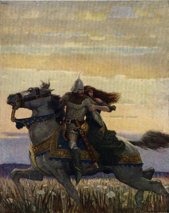 N.C. Wyeth illustration of Launcelot and Guinevere from The Boy's King Arthur.