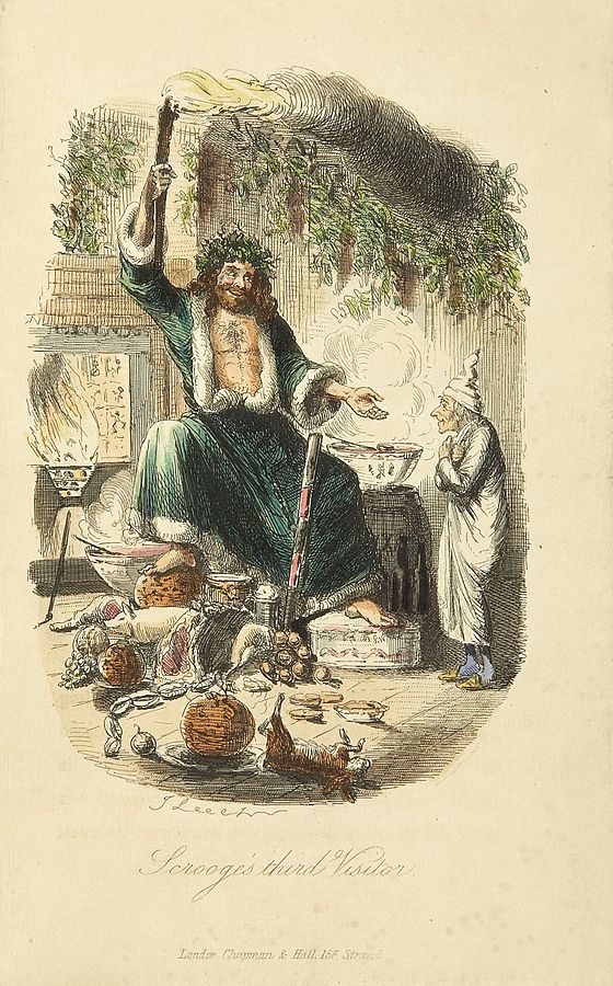 Scrooge's Third Visitor. Illustration by John Leech, from the First Edition of A Christmas Carol. 1843.