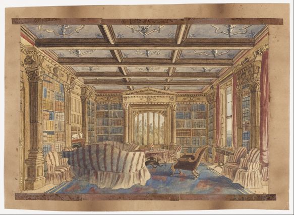 The Library at Dingestow by Charlotte Bosanquet, 1840s.